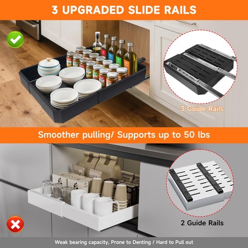 Timboniture 2 Pack Pull out Cabinet Organizer,Adjustable Width (14"-19") and Depth (17"-24"),No Drill Slide out Drawers for Kitchen,Pantry,Adhesive Roll out Shelves,for Cabinets Without Lip