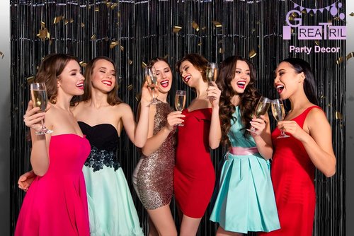 GREATRIL Black Tinsel Curtain Backdrop - Foil Fringe Streamers for Parties & Halloween - 1m x 2.5m | Set of 2