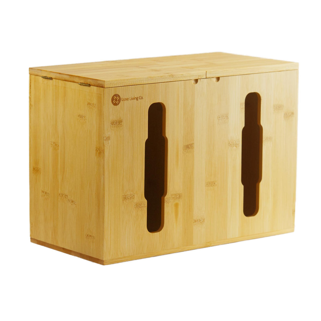 2-in-1 Bamboo Plastic Bag Holder and Trash Dispenser – Large Capacity Storage for Kitchen Cabinet, Under Sink Storage, Pantry Organizers, Laundry Room Organization, Kitchen Must Haves 2025