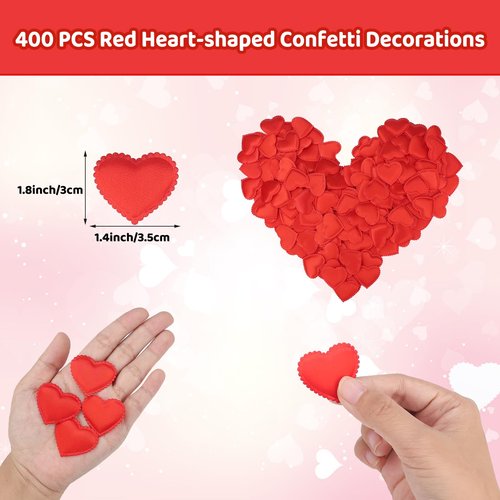 HSONAIGEE 400 Pieces Red Heart Confetti Decoration, 1.4 Inch Sponge Heart Table Petal Romantic Decor for Valentine's Day Wedding Birthday Mother's Day