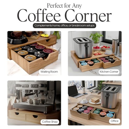 Wooden K Cup Organizer Coffee Pod Storage Box, K cup holder, Coffee Pods and Tea Organizer, K pod Drawer Coffee Maker Stand, Kcup Drawer Organzier Under Brewer, 30 Pods Capacity