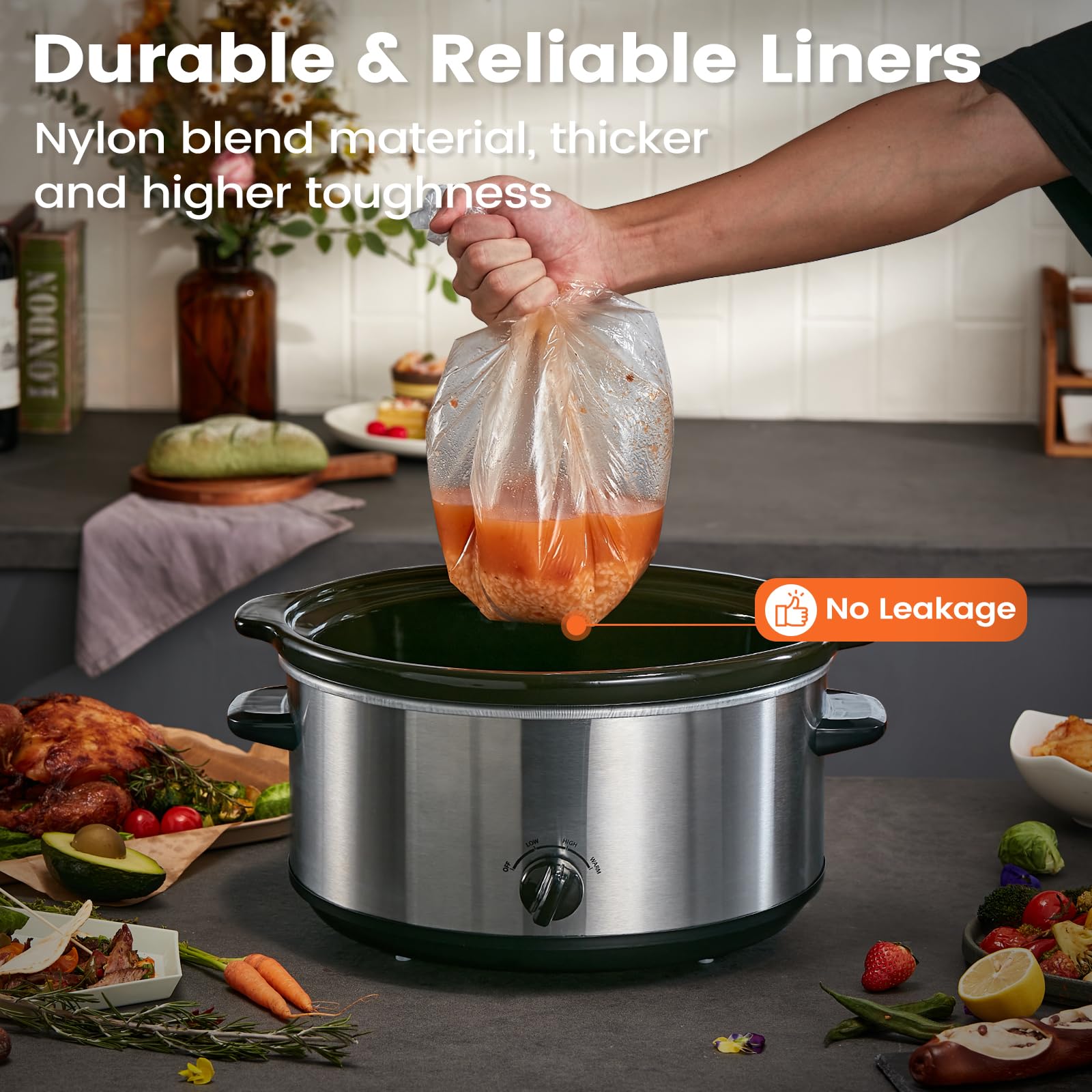 Slow Cooker Liners, Hotensil 14"x 22" 10 Count Cooking Bags Large Size Disposable Pot Liner, Fit 6QT to 10QT for Slow Cooker Cooking Trays, Multi-Purpose Durable Liners Plastic Bags, BPA Free
