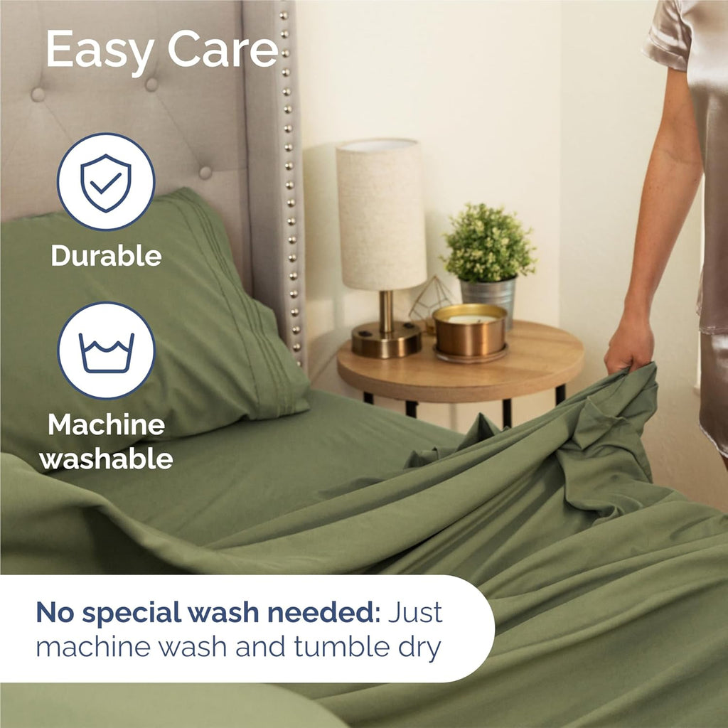 Split King Size Sheet Set by Hotel Luxury - Breathable & Cooling 5-Piece Bedding - Deep Pockets, Wrinkle-Free - Oeko-Tex Certified - Sage Green