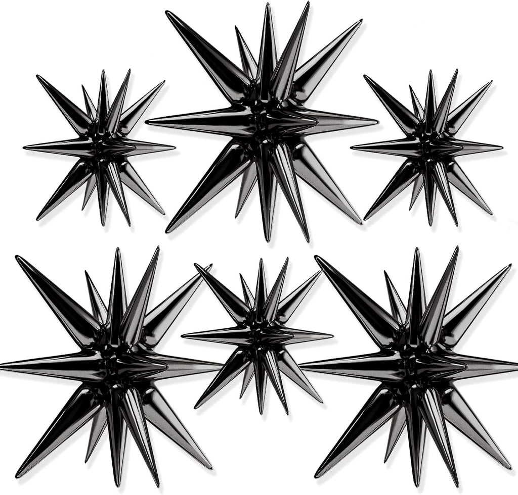 PartyWoo Black Star Foil Balloons - 6-Piece Set of 22-Inch Large Mylar Balloons for Space-Themed Celebrations