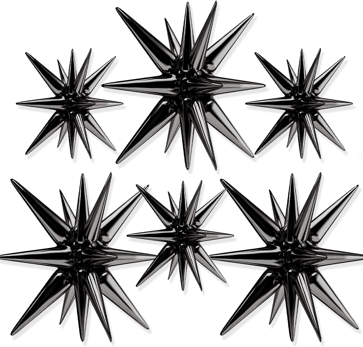 PartyWoo Black Star Foil Balloons - 6-Piece Set of 22-Inch Large Mylar Balloons for Space-Themed Celebrations