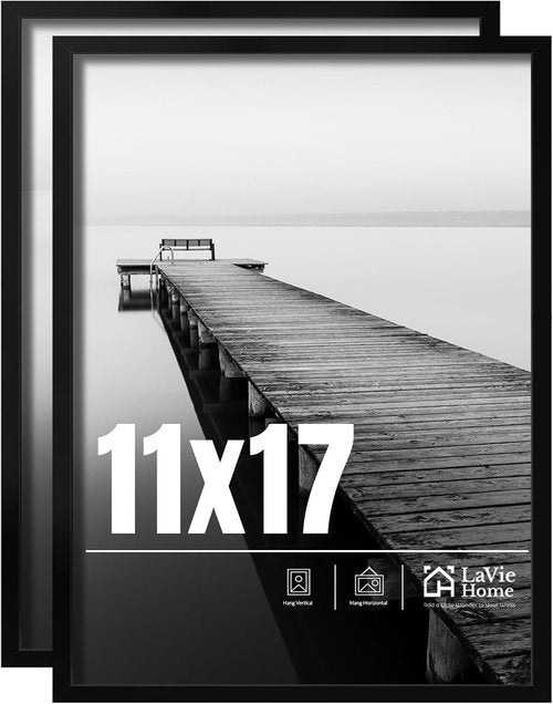 LaVie Home 11x17 Picture Frame - Classic Black Photo Frame | 2-Pack with HD Plexiglass for Vertical/Horizontal Display