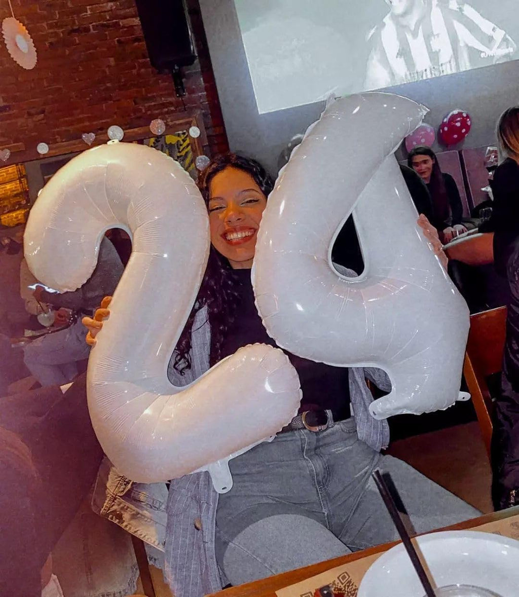 Number 6 Foil Balloon - 40 Inch White Giant Balloon for 6th Birthday Party Decorations