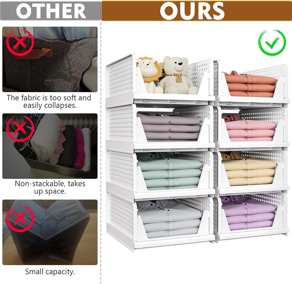 SNSLXH Stackable Closet Organizer Box - Multifunctional & Foldable Storage Basket | Yellow, 5-Pack for Space-Saving Solutions