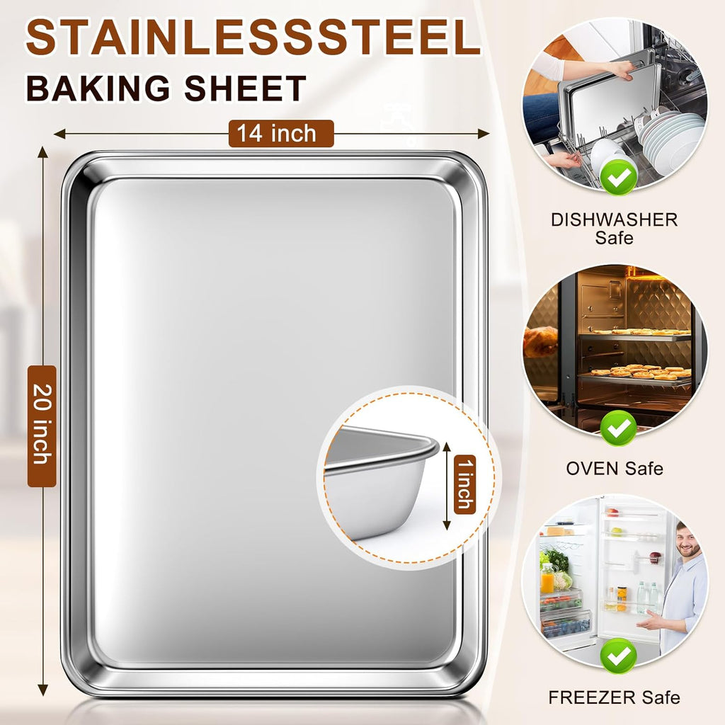 Skiennix Extra Large Stainless Steel Baking Sheet - Nonstick, Warp Resistant, Dishwasher Safe (20" x 14" x 1")