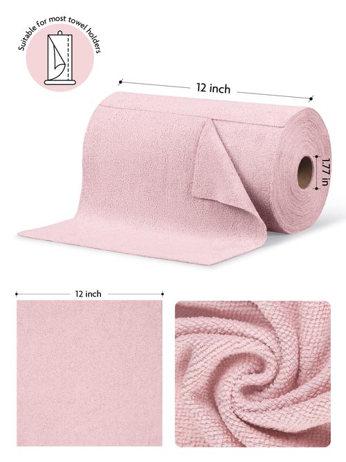 Fantasticlean Microfiber Cleaning Cloth Roll -75 Pack, Tear Away Microfiber Towels, 12" x 12", Reusable, Washable, Scratch Free, Ultra Absorbent Dishcloth for All-Around Cleaning Supplies (Pink)