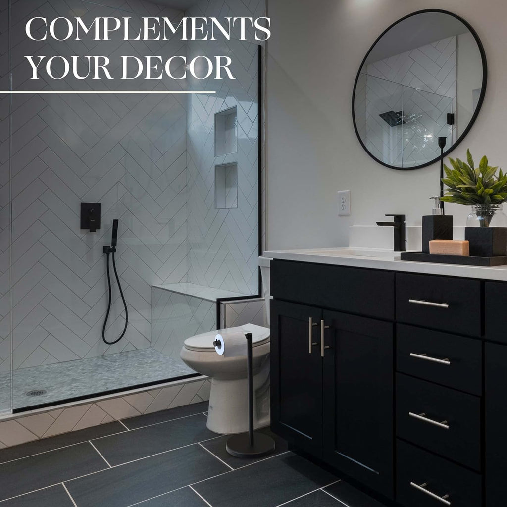 Marmolux Acc Free Standing Toilet Paper Holder - Modern Matte Black Design for 4 Rolls