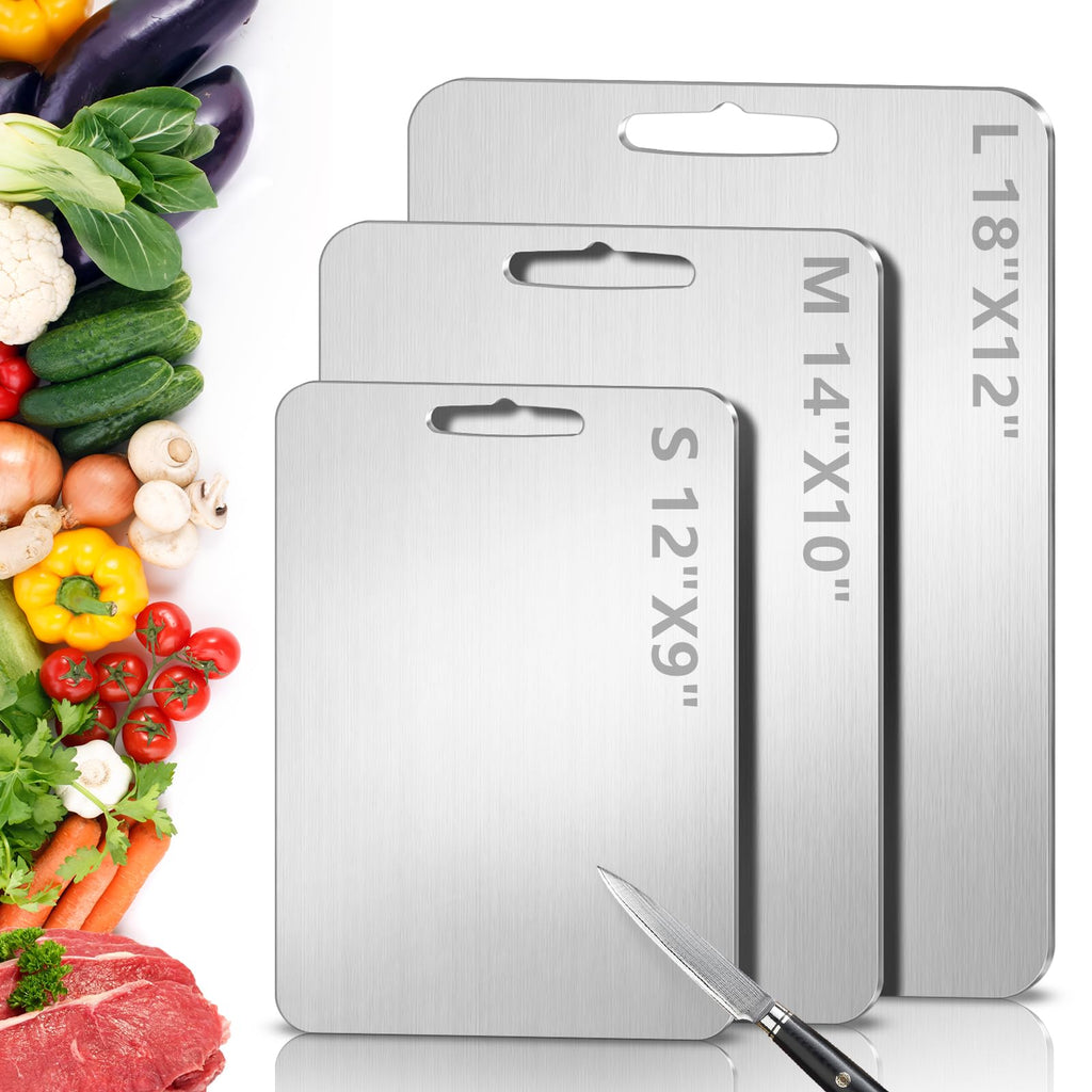 Titanium Cutting Board for Kitchen - 100% Pure Titanium Cutting Boards Non Toxic - 2026 New Upgrade Double Sided Metal Chopping Boards for Meat, Vegetables, Fruits, Dishwasher Safe (S+M+L, 3-Pack)
