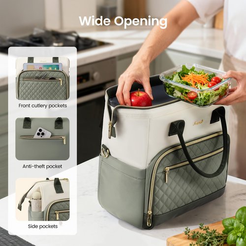 LOVEVOOK Lunch Bag Women, Insulated Adult Lunch Box for Women Work, Wide Opening Leakproof Cooler Tote Bag for Office Campus Picnic Beach with Shoulder Strap, Loncheras Para Mujer with Cup Holder