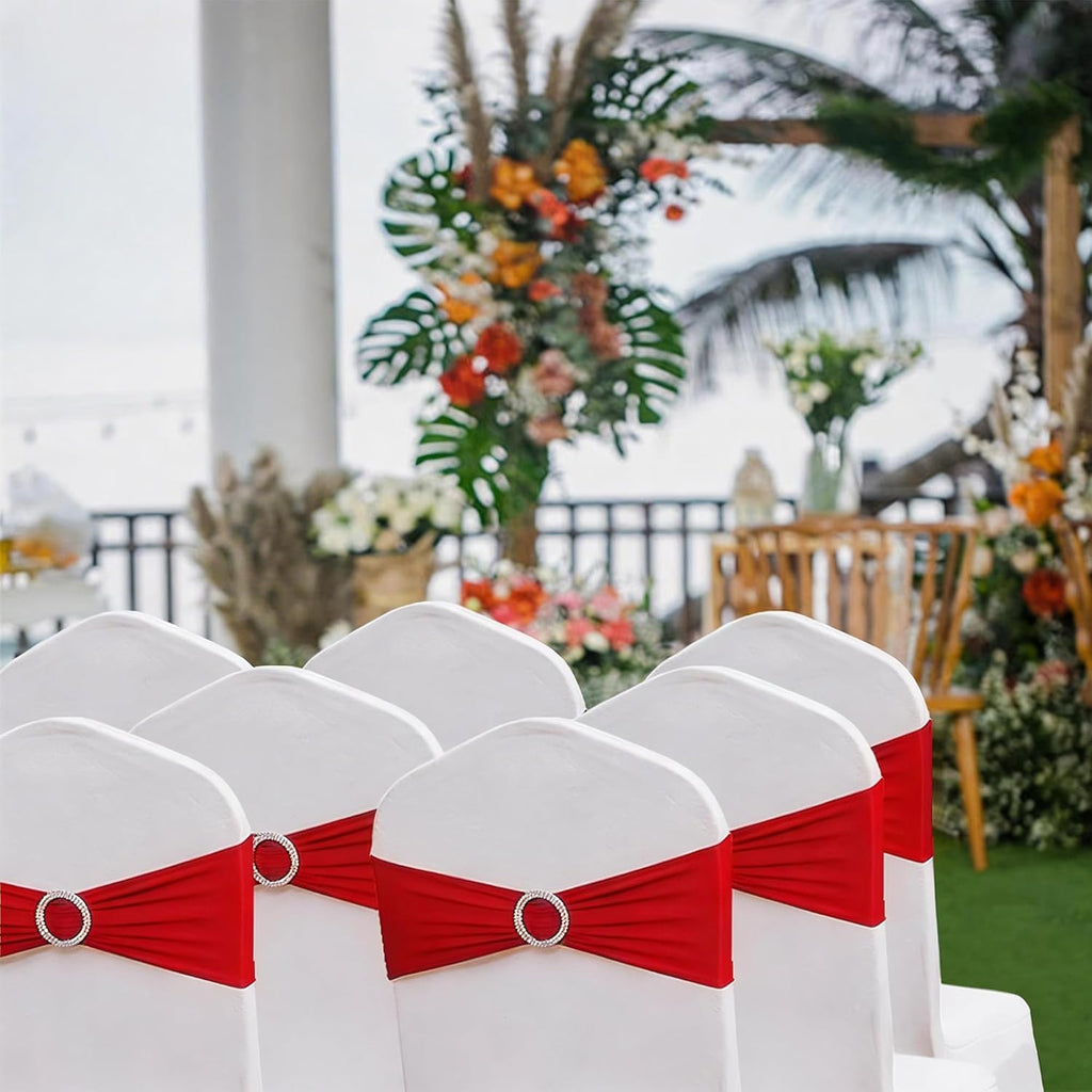 Skiennix Red Spandex Chair Sashes - Pack of 50 for Weddings, Parties, and Events | Elegant Decorations
