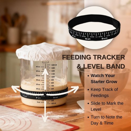 58oz Sourdough Starter Jar Kit – Large Glass Fermentation Jar with Feeding Tracker, Sourdough Starter Recipe Guide, and Essential Bread Baking Tools for Homemade Sourdough