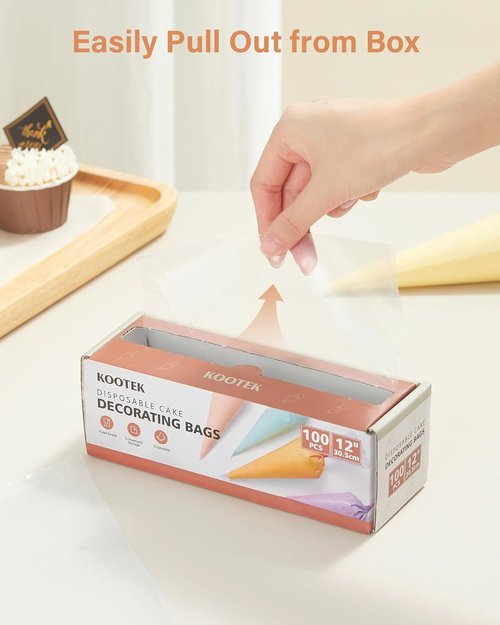 Kootek 12" Disposable Piping Bags - 100 Anti-Burst Thick Icing & Cake Decorating Bags