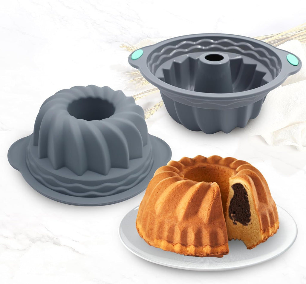 Tongjude Silicone Fluted Tube Cake Pans - 10-Cup Non-Stick Baking Molds for Cakes & Jello | Grey