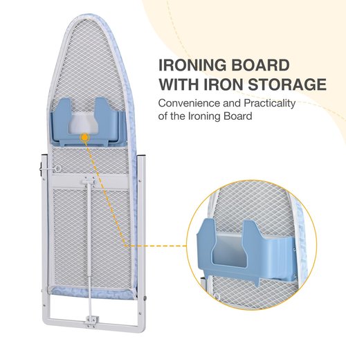 KINGBOARD Wall Mounted Ironing Board with Iron Holder, Compact Ironing Board for Small Spaces, Foldable Iron Stand Heat Resistant Cover, 36" X 12" Light Blue