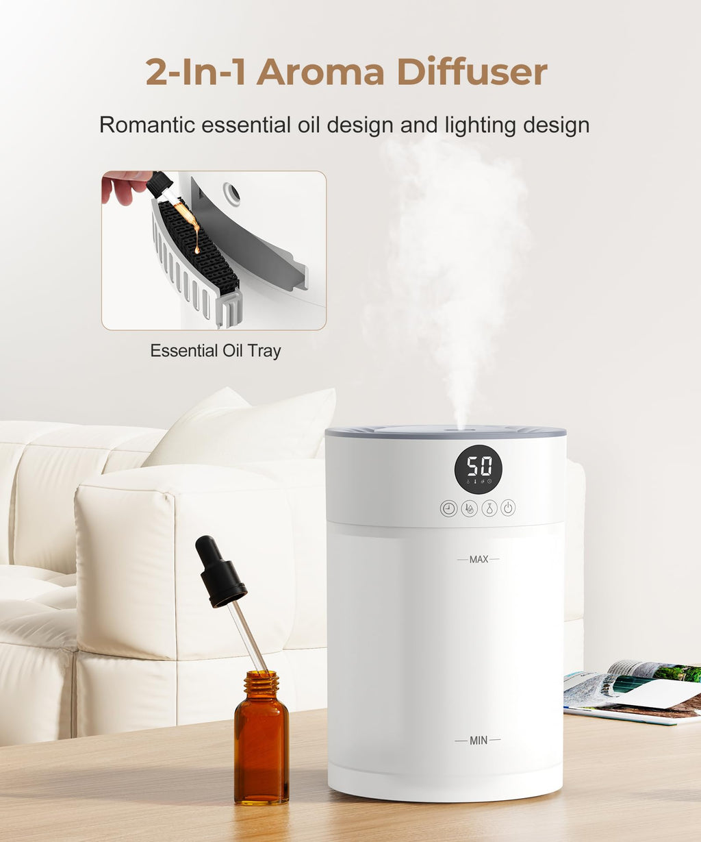 Abolee Humidifiers for Plants 4.5L Cool Mist with Essential Oil Diffuser, Humidifier Large Room, 24dB Quiet Air Humificador fit Baby Nursery & Bedroom, 360° Adjustable, Easy Fill & Cleaning (White)