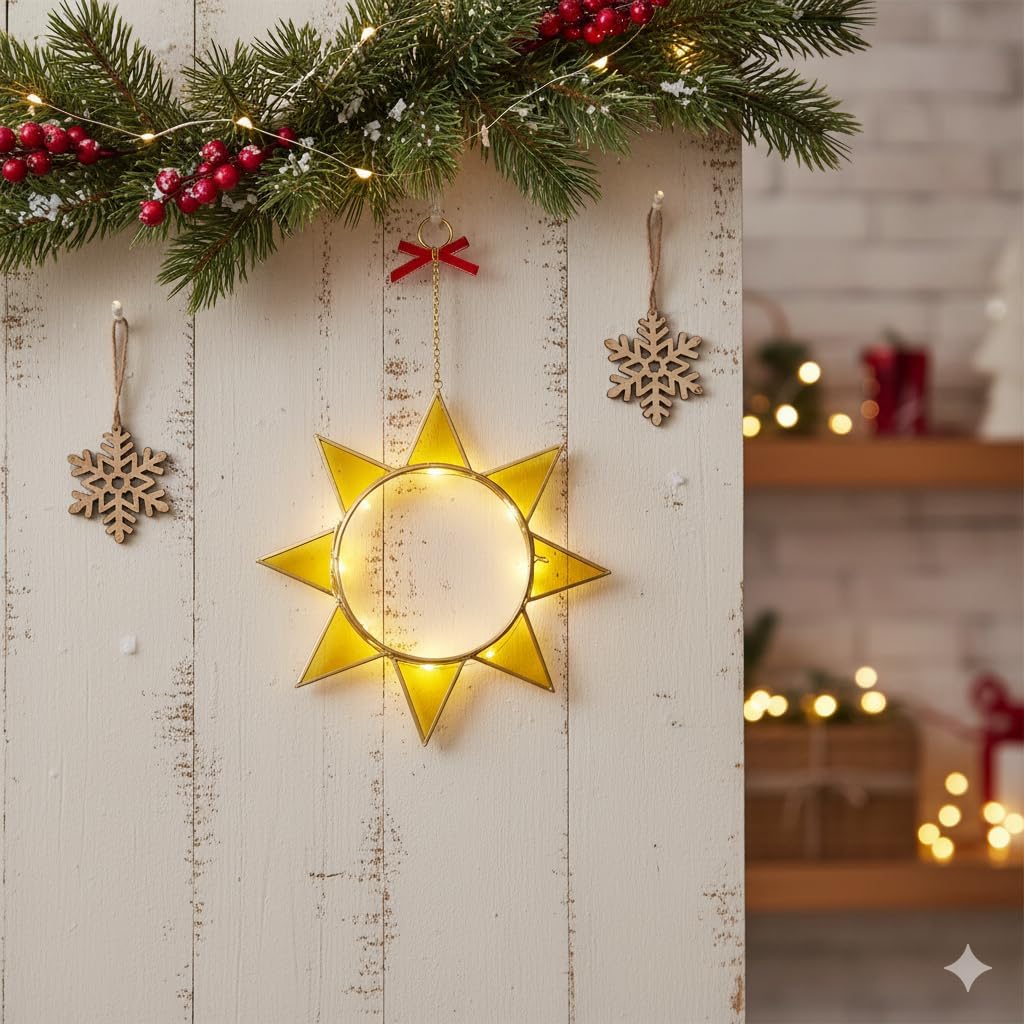 Sunburst Pressed Flower Frames - Decorative Double Glass Wall Art | Horizontal Display for Dried Flowers, Gold Finish