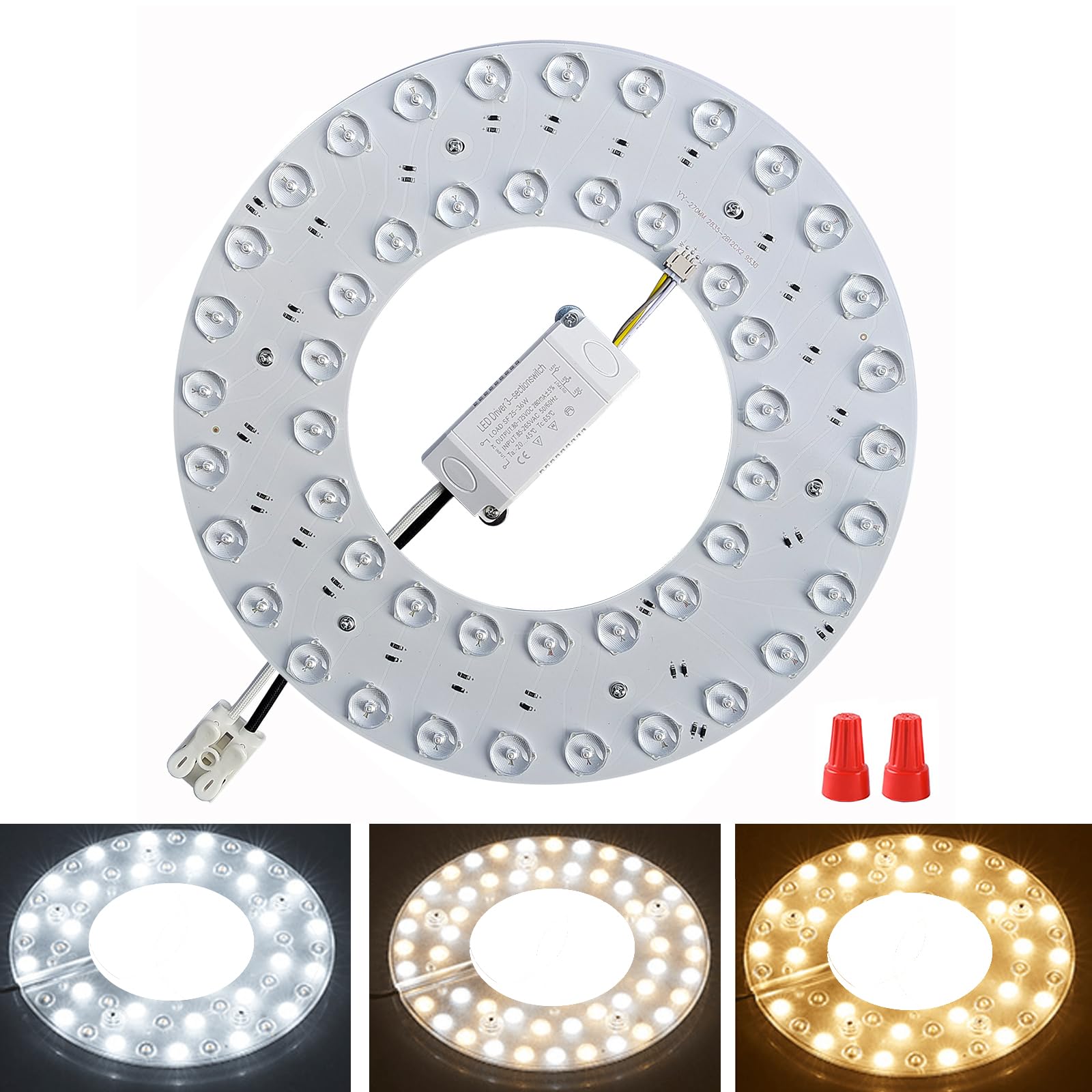 OLYMSTAR 36W 3 Color Temperature LED Flush Mount Ceiling Fan Light Kit Replacement LED Light Board Panel,Retrofit LED Light Engine