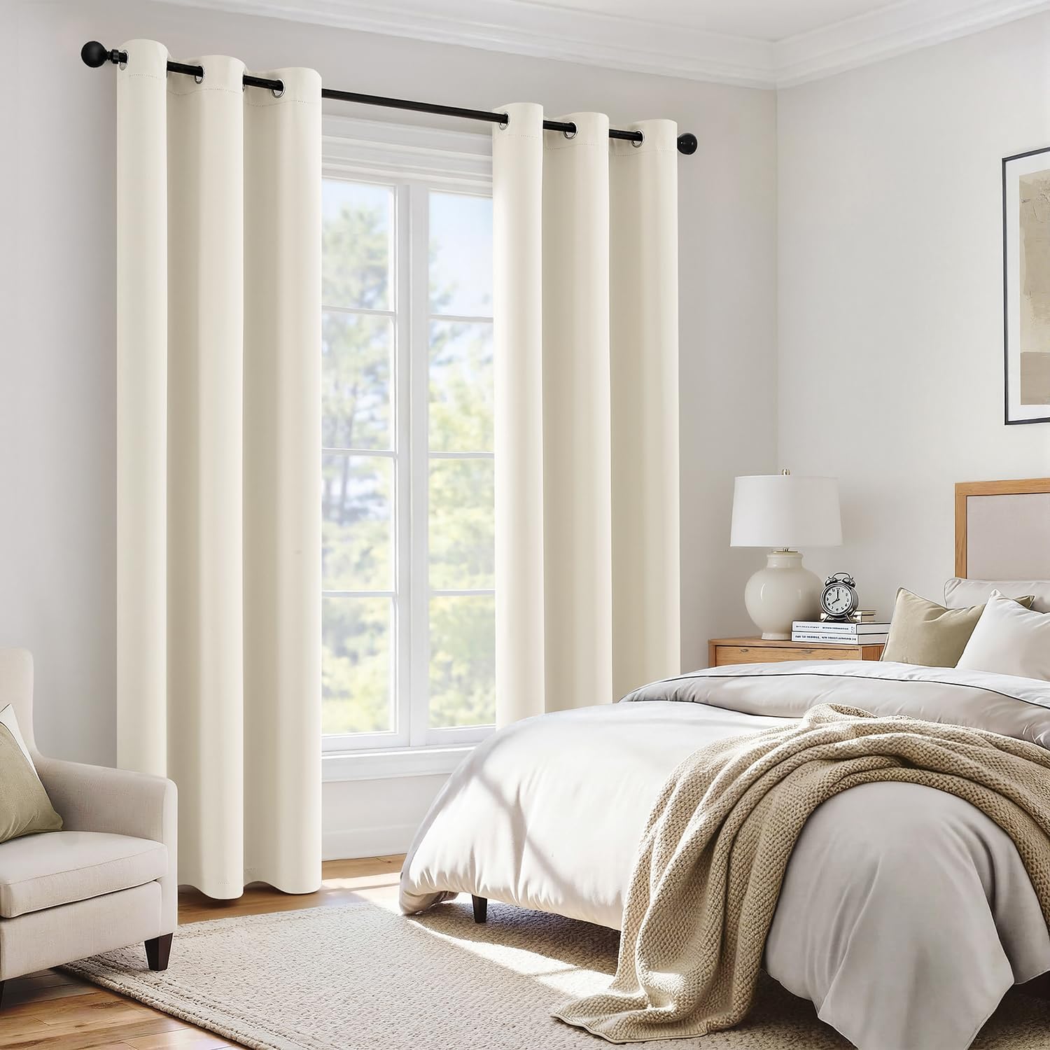 MIULEE 100% Blackout Curtains - Thermal Insulated, Noise Reducing, 96 Inch Long, 2 Panels, Cream