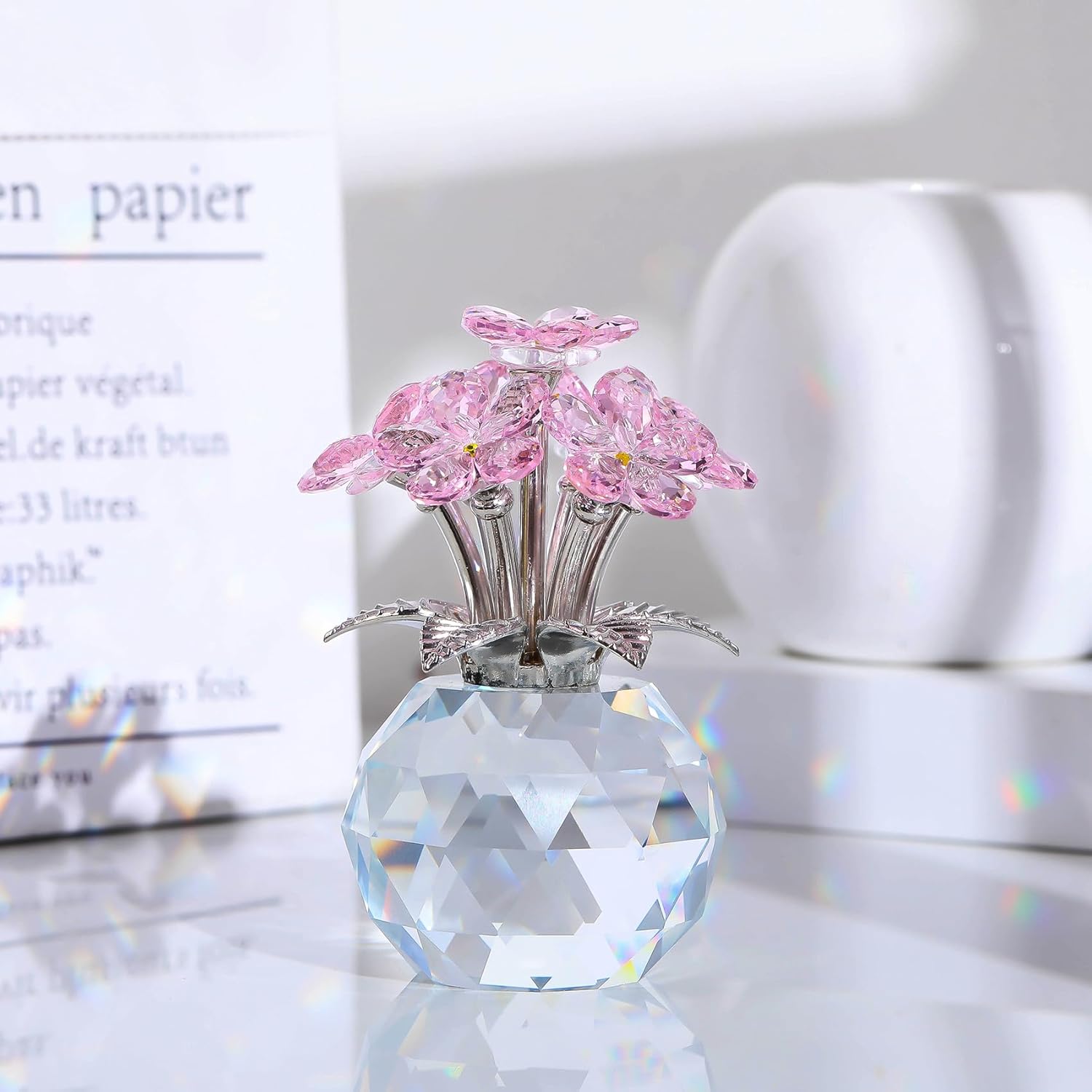 Ornalrist Pink Crystal Forget-Me-Not Flower Figurine - Meaningful Gift for Women & Moms | Collectible Glass Decor
