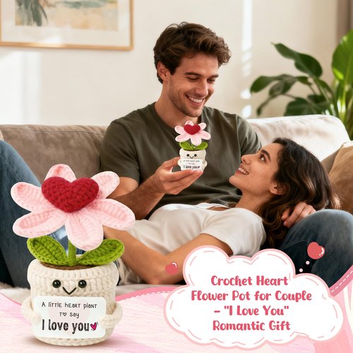 Frabaca Crochet Heart Flower Valentines Day Decorations - I Love You Gifts for Her Him, Cute Birthday, Easter, Anniversary Wedding Gift for Girlfriend, Wife, Fiancee, Christmas Stocking Stuffers