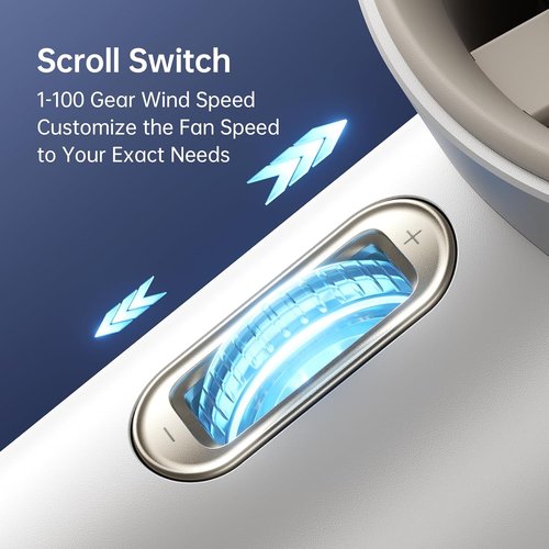 JISULIFE Portable Handheld Fan - Adjustable Speed & 3600mAh Rechargeable Battery | Ideal for Travel & Outdoor Use - White
