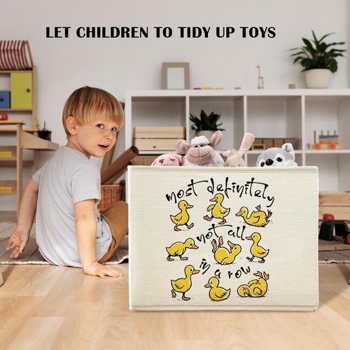 XDFVL Funny Yellow Ducks Storage Basket Bins With Handles for Girls Kids, Funny Yellow Ducks Foldable Organizer Basket Toybox for Girls Room Nursery Bedroom Bathroom Clothes Toys Books