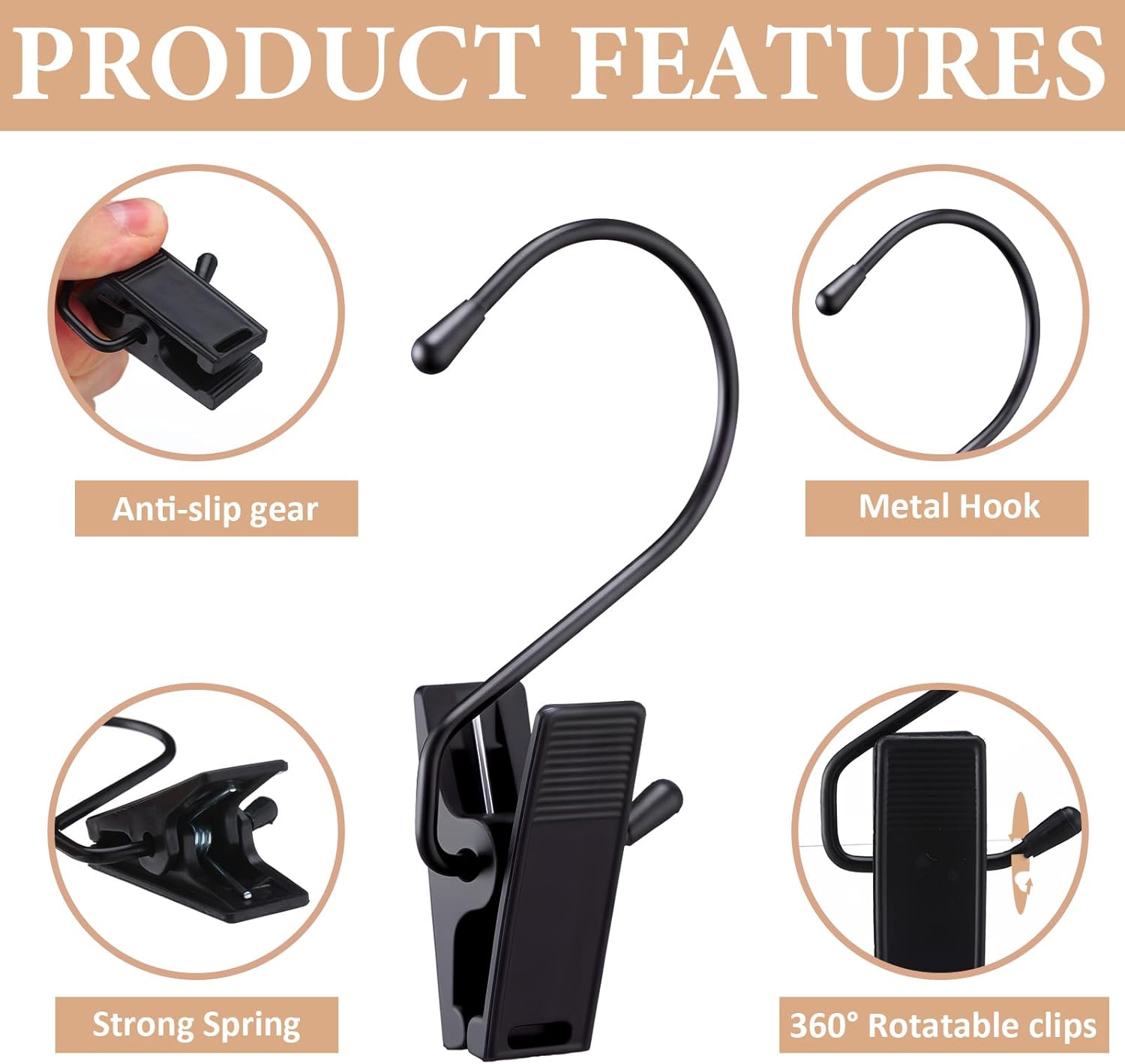 Skiennix Boot Hangers - 50 Pcs Heavy-Duty Closet Hooks with Clips for Boots, Pants, and Accessories - Black