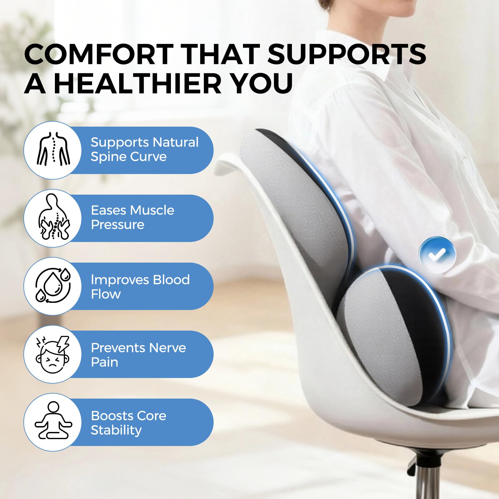 BEBAS Lumbar Support Pillow for Car, Ergonomic Memory Foam Back Cushion for Driving, Lower Back Support for Pain Relief, Lumbar Cushion for Car Seats, Office Chairs, Wheelchairs - Blackgray