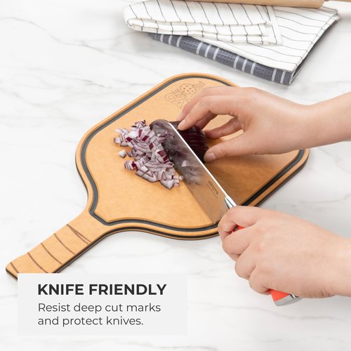Elihome Pickleball Charcuterie & Cutting Board, Pickleball Gifts for Women Men, Wood Fiber 16 x 8.5, Paddle Shape with Handle, Dishwasher Safe, Reversible Design, Juice Groove "Just One More Game"