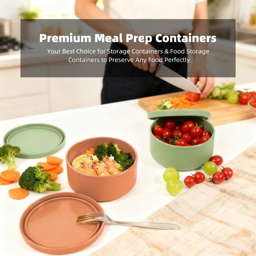 24fl oz (700ml) Silicone Food Storage Containers,Round Bowls with Lids - Meal Prep Containers for Kitchen Serving, Salad & Lunch - Airtight, Microwave/Fridge/Dishwasher Safe, BPA-Free (Grass green)