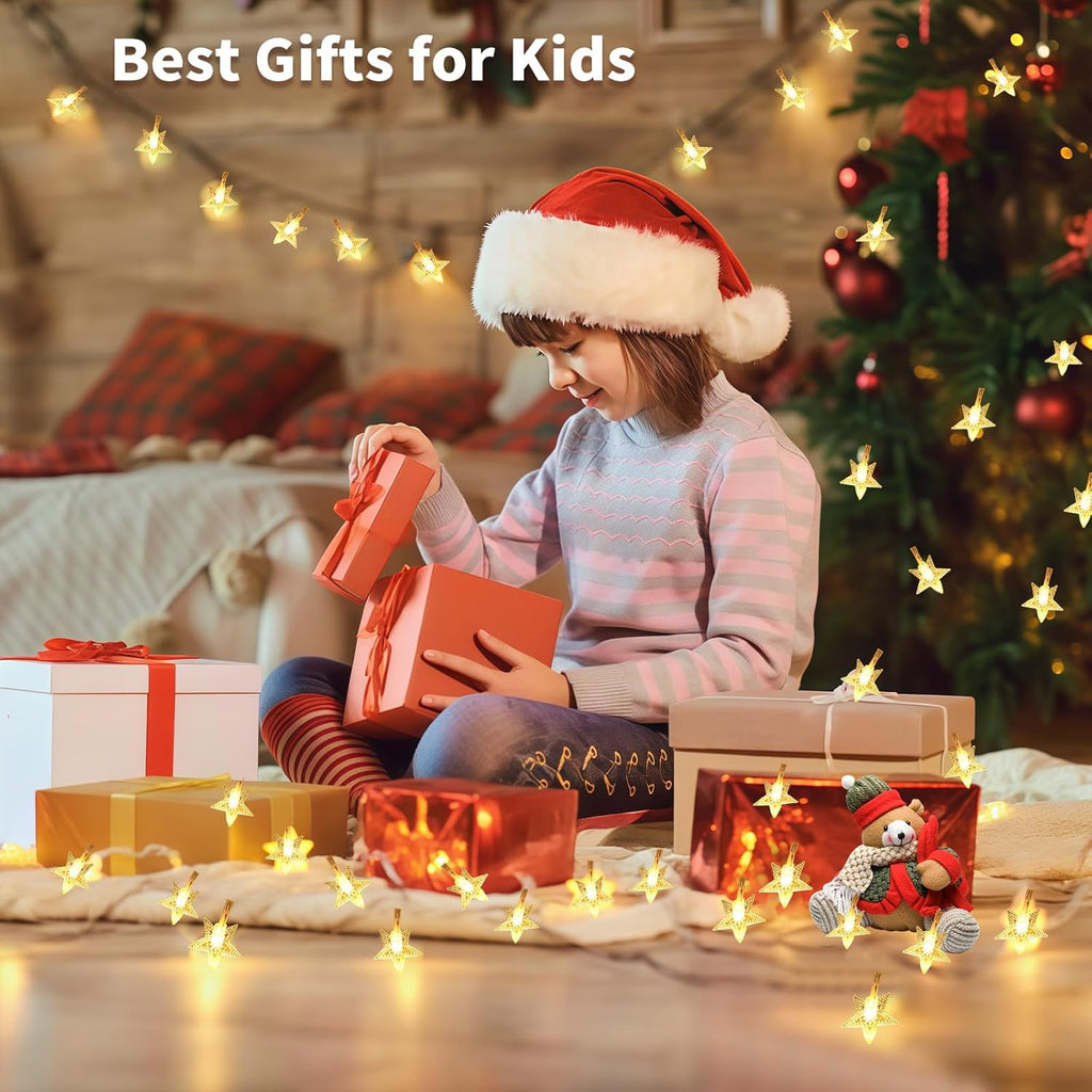 Star String Lights - 50 LED Twinkle Lights | 17 ft Battery Operated Fairy Lights for Kids' Bedroom, Wedding, Patio Decor - Warm White