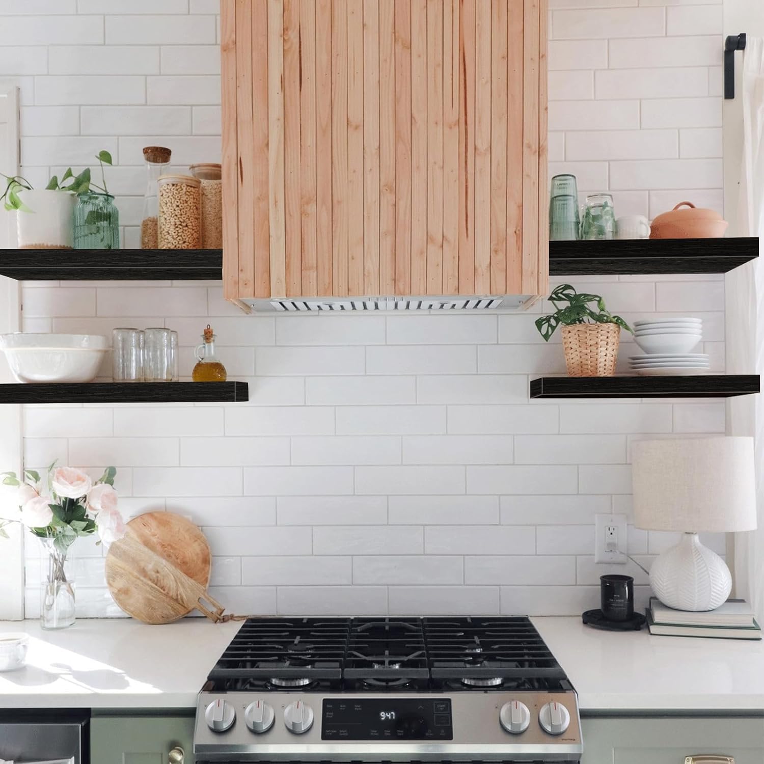 QEEIG Floating Shelves - Stylish Wall Storage for Bathroom, Bedroom & Kitchen - Set of 4, 16 Inch, Black