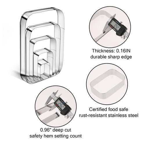5PCS Rounded Rectangle Cookie Cutter Stainless Steel Rectangle Cookie Mold Biscuit Molds Pastry Molds Fondant Cutter Set (5 Inch 4 Inch 3 Inch 2 Inch 1 Inch)
