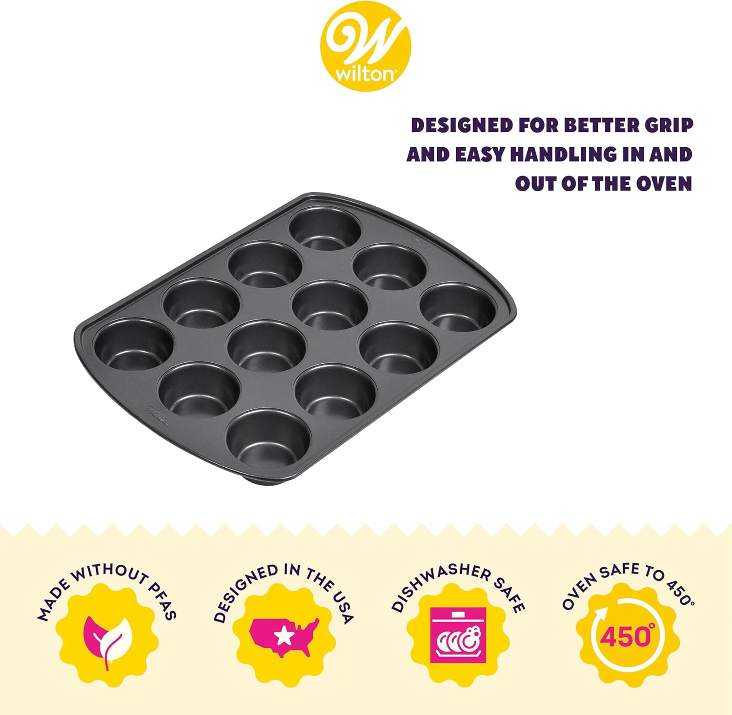 Wilton Gold Non-Stick Muffin Pan | PFAS-Free Bakeware for Perfect Muffins & Cupcakes - 12 Cup, 10.5 x 15 x 2 Inches
