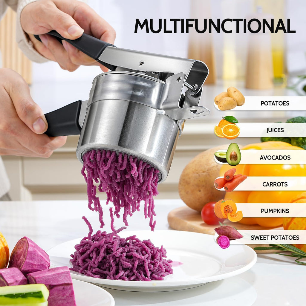 Sopito Stainless Steel Potato Ricer - Heavy Duty Masher with 3 Interchangeable Discs | Kitchen Gadget