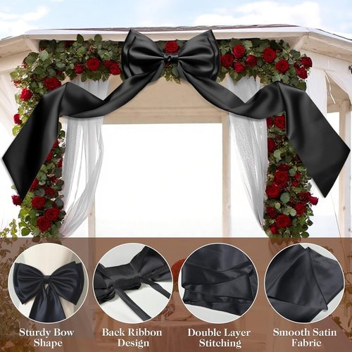 Giant Bow Decoration - 83x20 Inches Satin Bow for Party & Wedding Decor | Black Coquette Bows