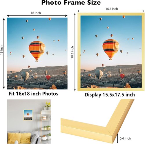 **JCJMY 16x18 Gold Picture Frame - Versatile Wall Hanging for Horizontal & Vertical Photos**