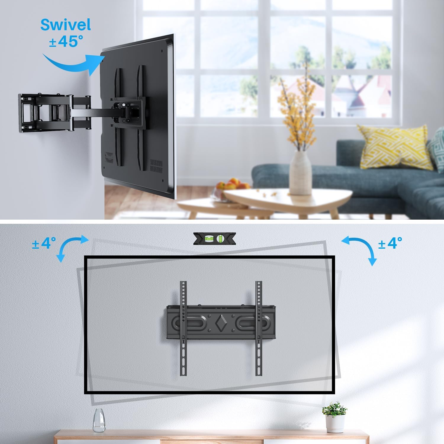 USX STAR Full Motion TV Wall Mount Bracket - Fits 32-70 Inch TVs, Swivel & Tilt, Max VESA 400x400mm, 110 lbs Capacity