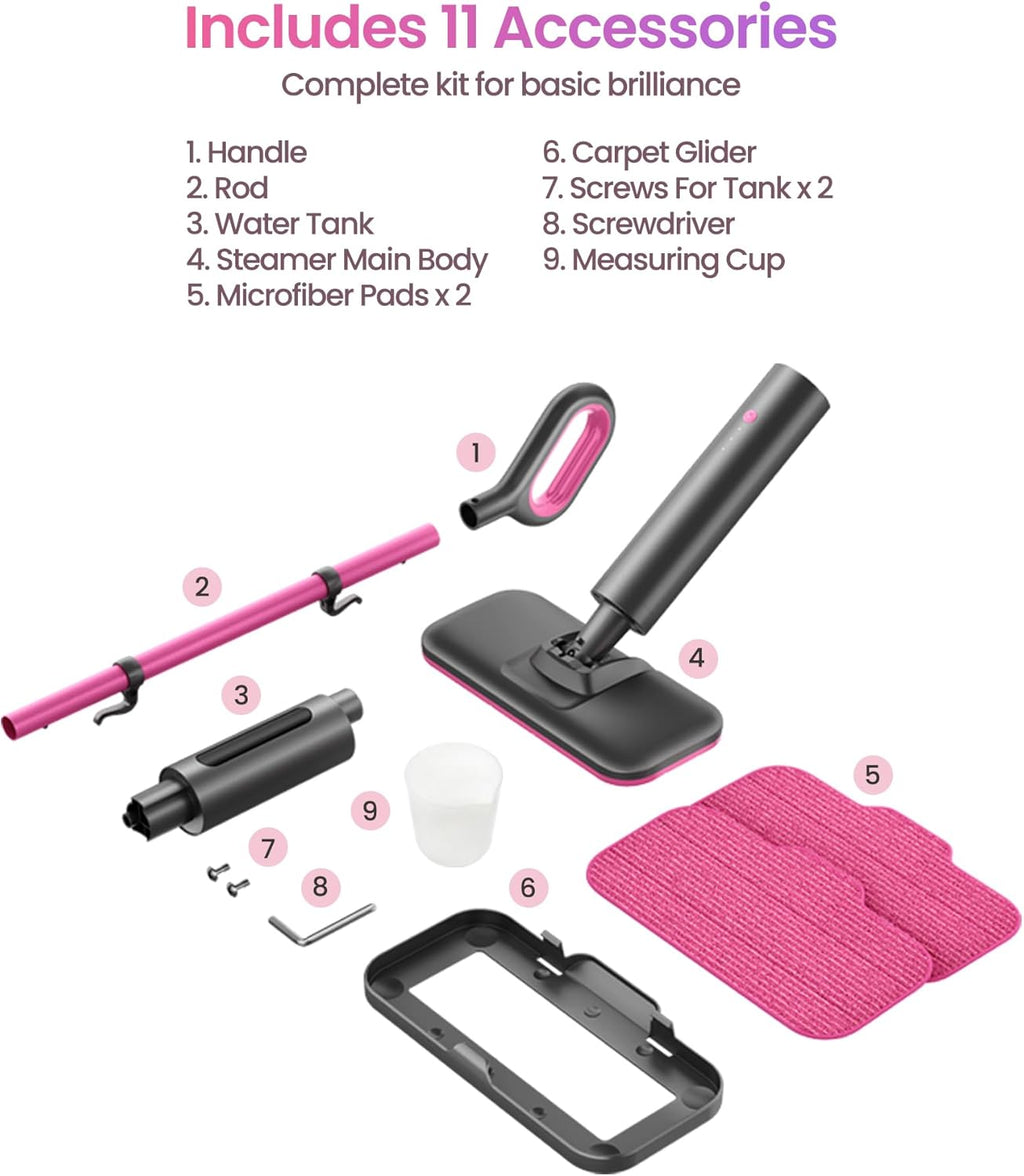 Schenley Steam Mop Cleaner - Powerful 15s Fast Heat-Up, Chemical-Free for Hardwood & Tile Floors | Lightweight & Self-Standing Design