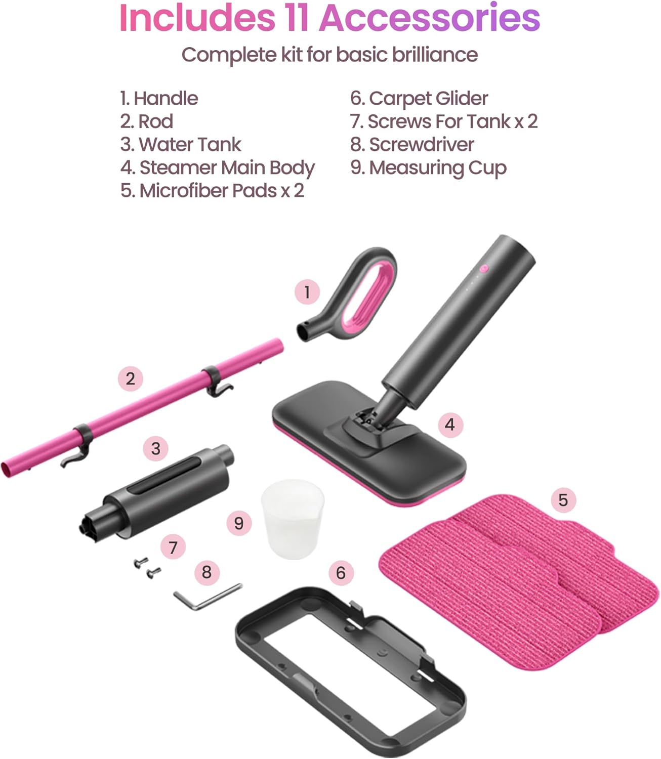 Schenley Steam Mop Cleaner - Powerful 15s Fast Heat-Up, Chemical-Free for Hardwood & Tile Floors | Lightweight & Self-Standing Design