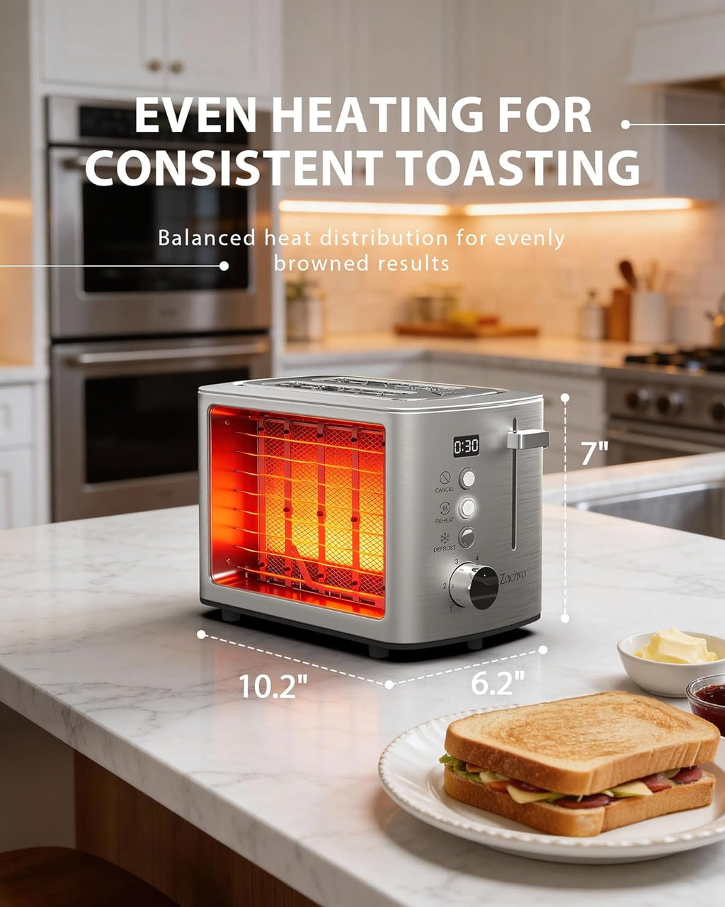 Skiennix 2-Slice Toaster - Wide Slots for Bread & Bagels | Stainless Steel, Digital Countdown, 6 Shade Settings