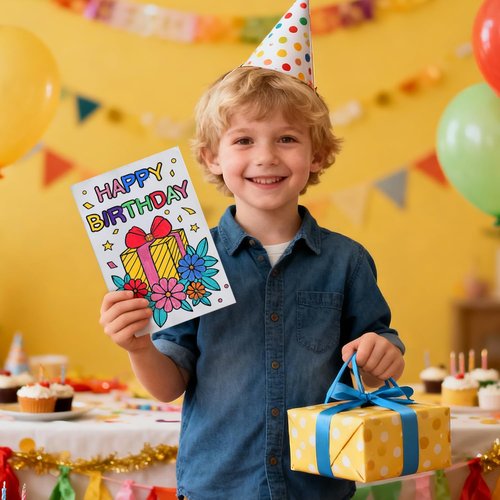 Birthday Coloring Cards - 24 Unique Blank Greeting Card Set with Cakes, Flowers & Gifts | DIY Art Craft for Kids, Adults | Holiday Gift Ideas for Mom, Friends | Thank You & Greeting Card Collection