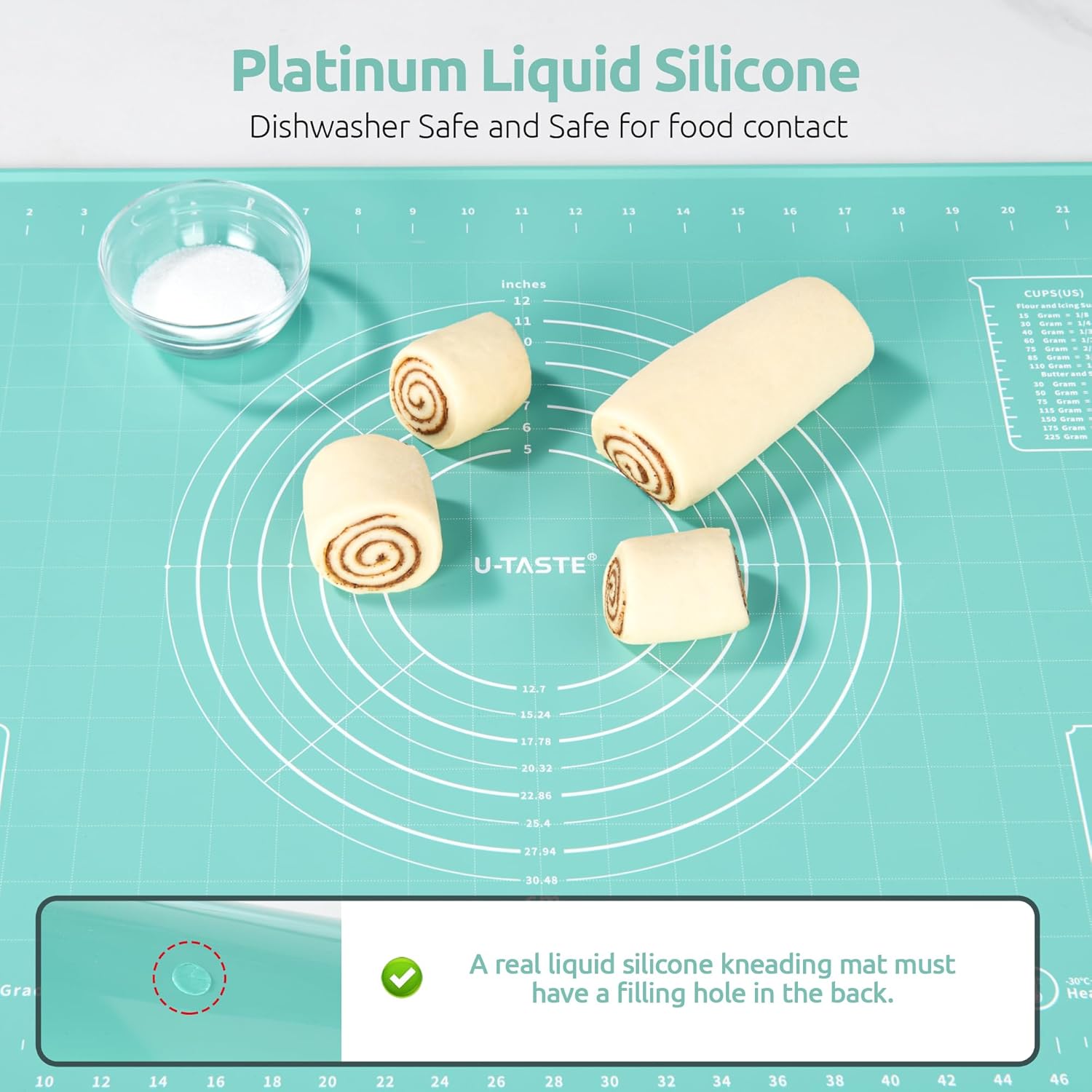 U-Taste Large Pastry Mat 28"x20" - Food-Grade Silicone, Non-Stick, Non-Slip with Clear Measurements (Aqua Sky)