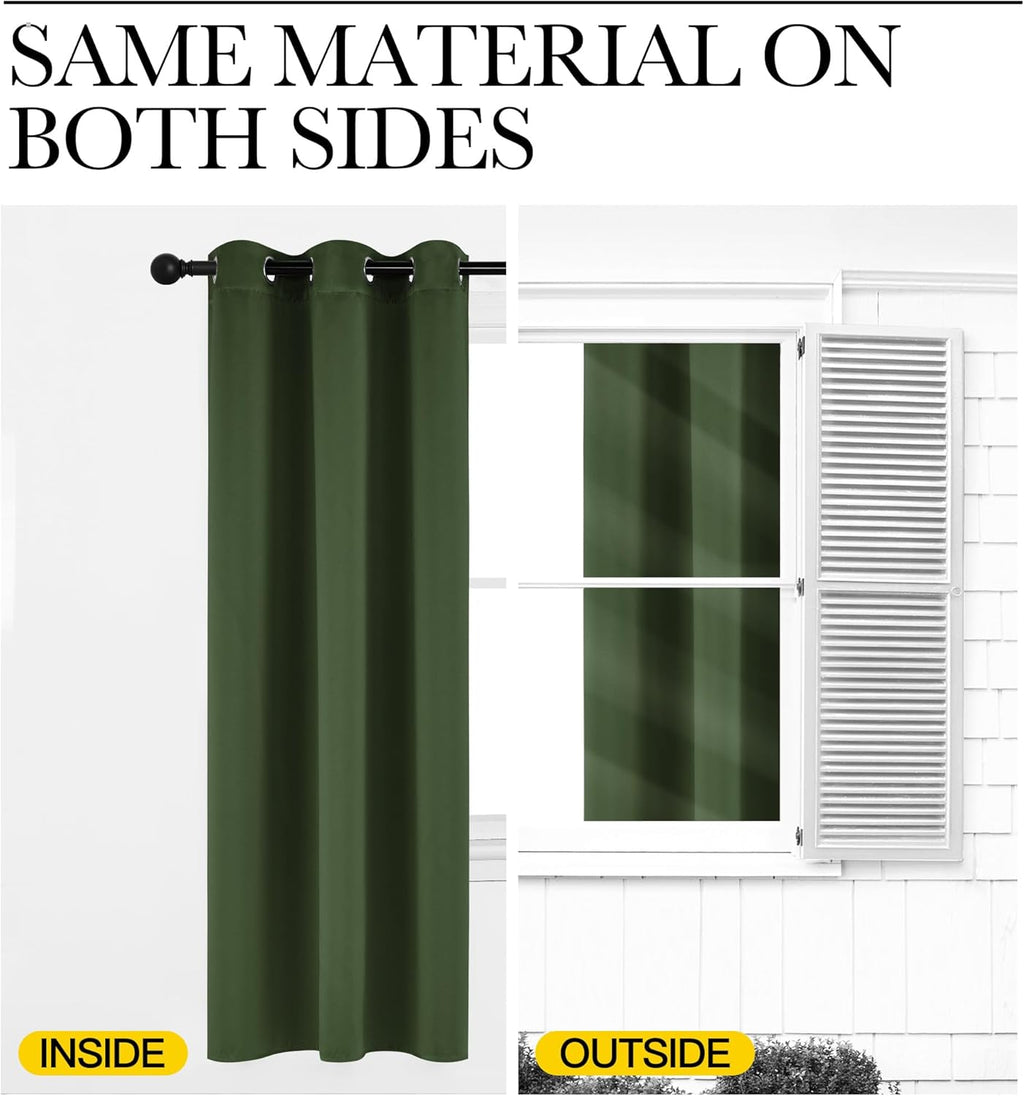 NICETOWN Dark Green Blackout Curtains - Noise Reducing Faux Silk Drapes, 42" x 63", 2 Panels for Small Windows