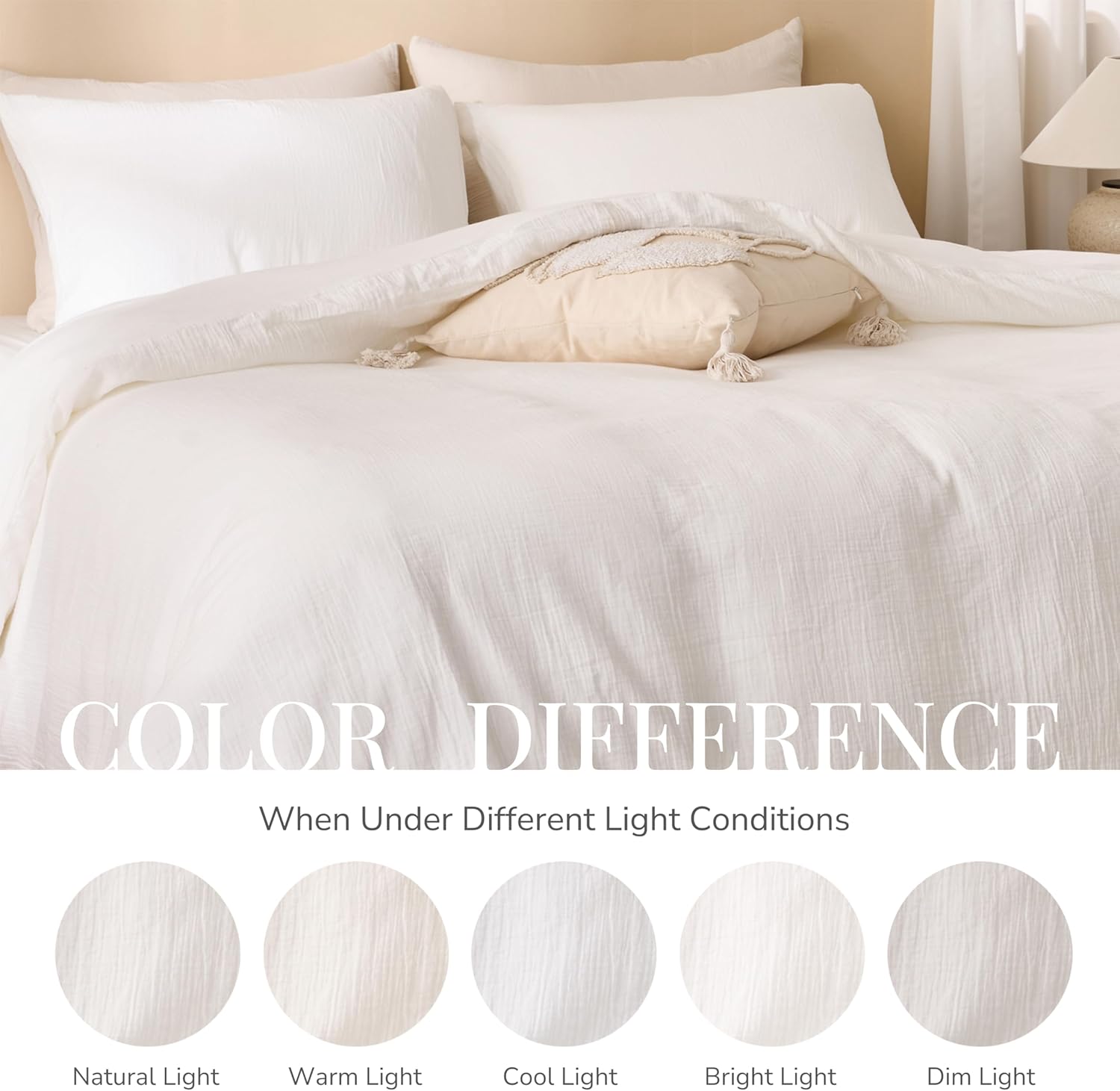 Skiennix Off White Duvet Cover Set - 100% Sandwashed Cotton, Soft & Cozy | Queen Size 90 x 90 Inches