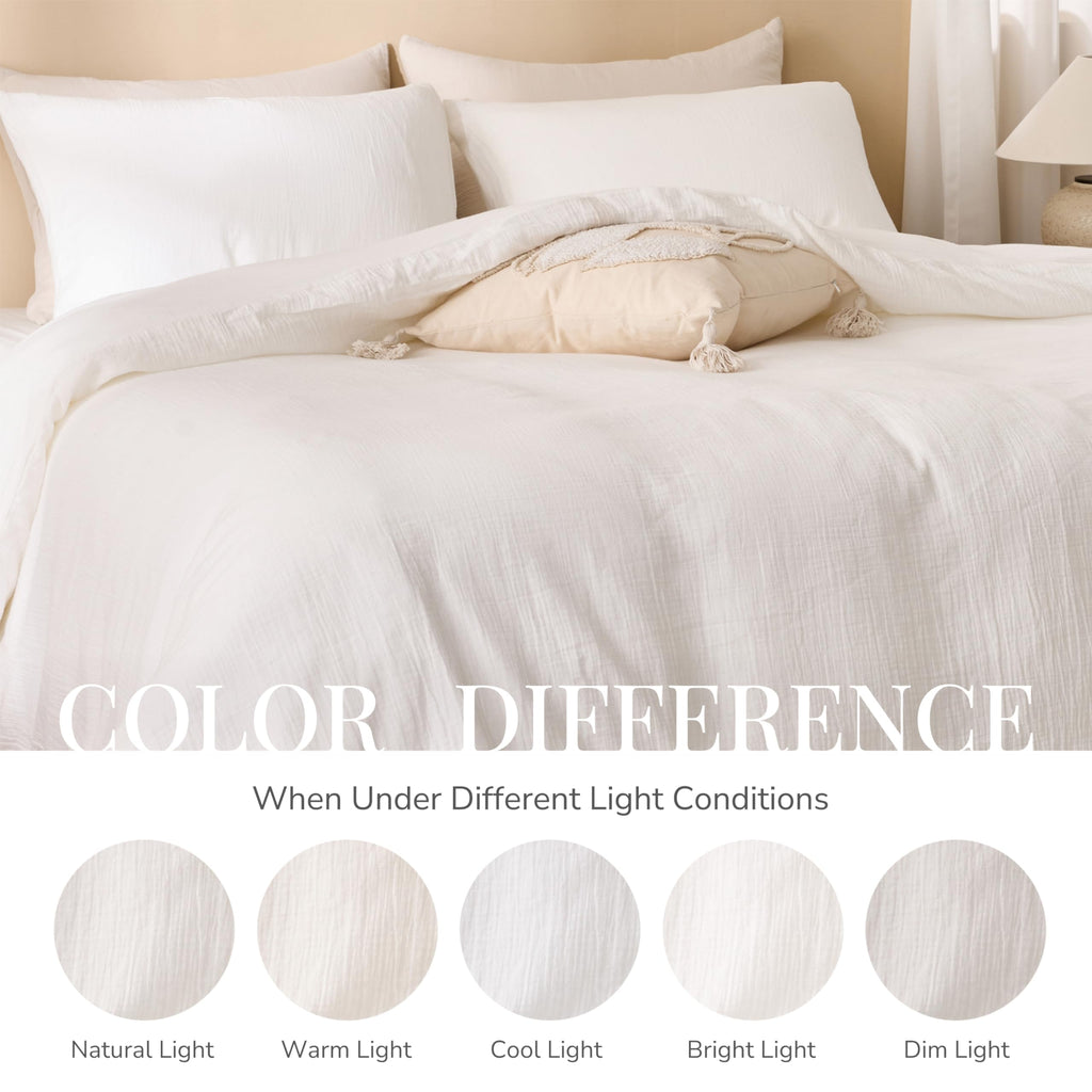 RENEWROOTS Off White Duvet Cover Queen Size, 100% Sandwashed Cotton Soft Queen Duvet Cover Set 3 Pieces with Zipper Clousre & Corner Buttons (Off White, Queen 90 x 90)